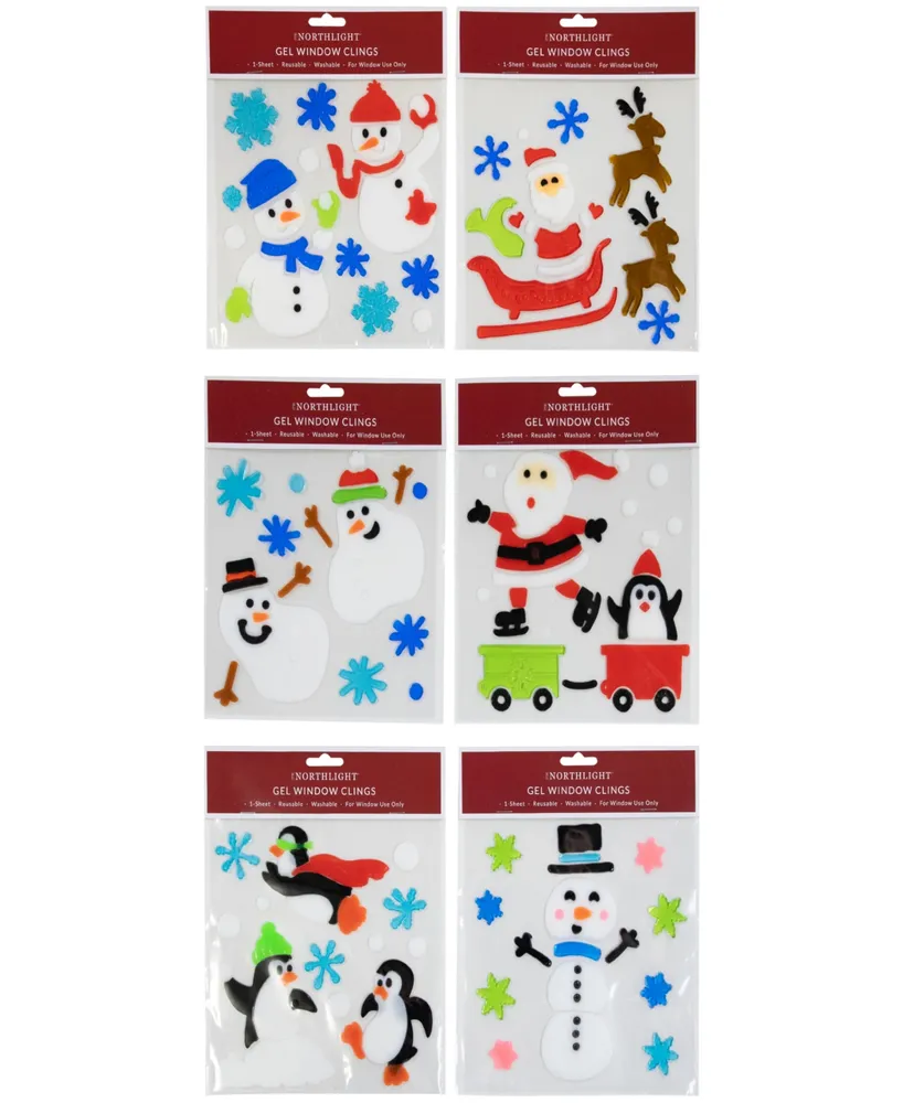 Northlight Double Sided Christmas Gel Window Clings, Set of 6