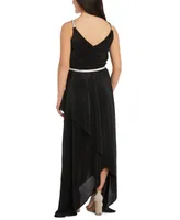 Nightway Women's Faux-Wrap Rhinestone-Trim Dress