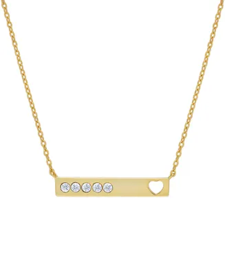 Lab-Grown White Sapphire Five Stone & Heart Bar 18" Pendant Necklace (1/4 ct. t.w.) in 14K Gold-Plated Sterling Silver