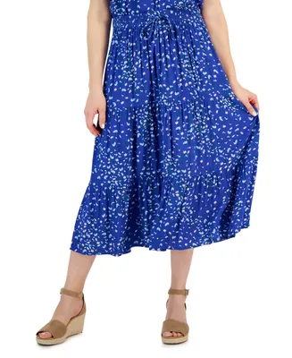 Style & Co Women's Printed Drawstring Tiered Midi Skirt, Created for Macy's