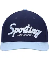 Men's Mitchell & Ness Navy Sporting Kansas City Team Script 2.0 Stretch Snapback Hat