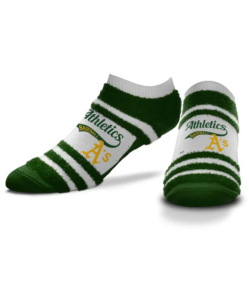 Women's For Bare Feet Oakland Athletics Block Stripe Fuzzy Ankle Socks