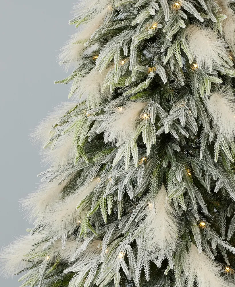 Seasonal Pine and Pampas 7.5' Pre-Lit Flocked Pe Mixed Pvc Tree, 5580 Tips, 80 Pieces Pampas, 550 Warm Led, Ez-Connect, Remote, Storage Bag