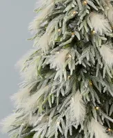 Seasonal Pine and Pampas 7.5' Pre-Lit Flocked Pe Mixed Pvc Tree, 5580 Tips, 80 Pieces Pampas, 550 Warm Led, Ez-Connect, Remote, Storage Bag