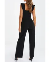 Quiz Women's Scuba Crepe Chain Front Frill Jumpsuit