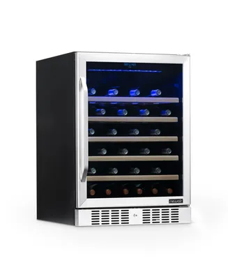 Newair 24" Built-In 52 Bottle Compressor Wine Fridge in Stainless Steel with Precision Digital Thermostat and Premium Beech Wood Shelves
