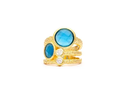 Rivka Friedman Turquoise Crystal and Cubic Zirconia Stack Band Ring