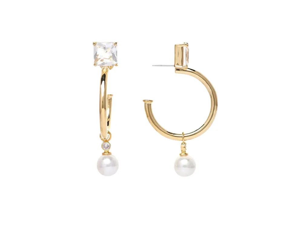 Rivka Friedman Cubic Zirconia Top + Pearl Dangle Hoop Earrings