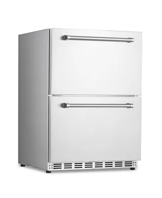 Newair 24" 4.0 Cu. Ft. Dual Drawer Commercial Grade Wine and Beverage Fridge, Stainless Steel Built