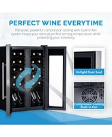 Newair 24 Bottle Wine Cooler Refrigerator, French Door Dual Temperature Zones, Freestanding Wine Fridge with Stainless Steel & Double-Layer Tempered G