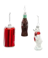 Kurt Adler 3.5" Glass Coke Mini Ornament, 3 Piece Set