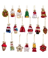 Kurt Adler 2-2.5" Mini Christmas Shape Glass Ornaments, 18 Piece Set