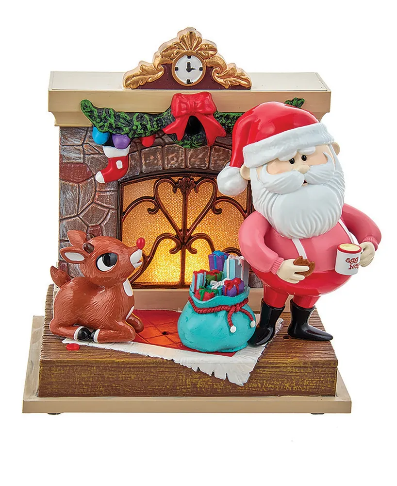 Kurt Adler 7" Battery-Operated Rudolph and Santa Fireplace Table Piece