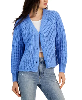 Hooked Up by Iot Juniors' Shaker-Knit V-Neck Cardigan