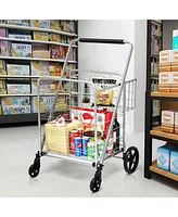 Heavy Duty Folding Utility Shopping Double Cart