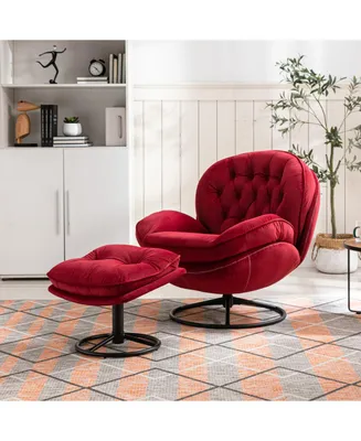 Simplie Fun Accent Chair with Ottoman- Dark Red