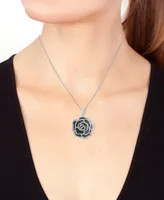 Effy Black Diamond (1-3/8 ct. t.w.) & White Diamond (5/8 ct. t.w.) Rose Pendant Necklace in 14k White Gold, 16-3/4" + 1-1/4" extender