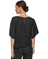 Dkny Linen Drop Shoulder Short Sleeve Top
