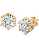 Diamond Hexagon Cluster Stud Earrings (2 ct. t.w.) in 10k Gold