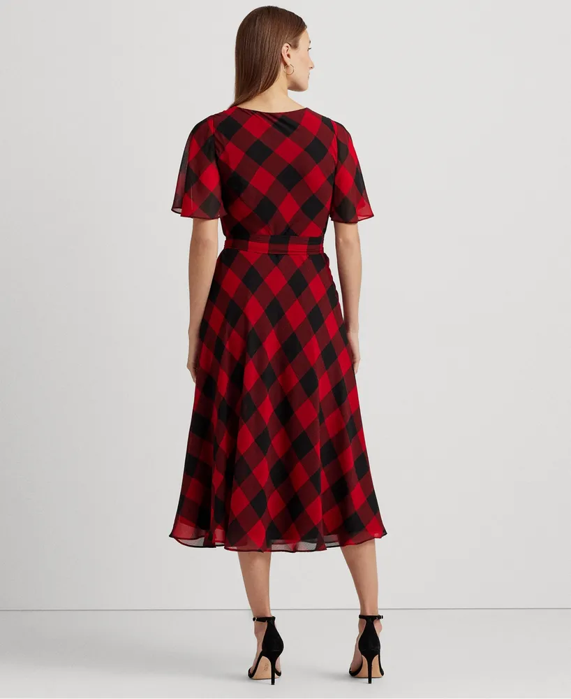 Lauren Ralph Lauren Women's Buffalo Check Belted Georgette Dress