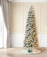 Glitzhome 11' Pre-Lit Flocked Pencil Green Pine Artificial Christmas Pencil Tree with 700 light