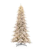 Glitzhome 11' Pre-Lit Flocked Slim Fir Artificial Christmas Tree with 950 Warm White Lights