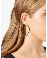 T Tahari Gold-Tone and Black Glass Stone Hoop Earrings