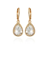 T Tahari Gold-Tone Pear Shaped Dark Glass Stone Drop Earrings