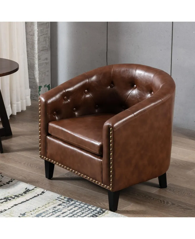 Simplie Fun Pu Leather Tufted Barrel Chair Tub Chair for Living Room Bedroom Club Chairs