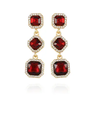 T Tahari Gold-Tone Dark Red Glass Stone Drop Earrings