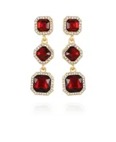 T Tahari Gold-Tone Dark Red Glass Stone Drop Earrings