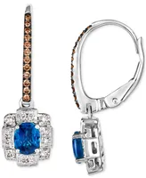 Le Vian Blueberry Sapphire (3/4 ct. t.w.) & Diamond (1/3 ct. t.w.) Halo Leverback Drop Earrings in 14k White Gold