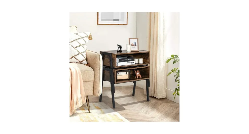 Stackable Night Stand Shelf Accent Table with Metal Frame