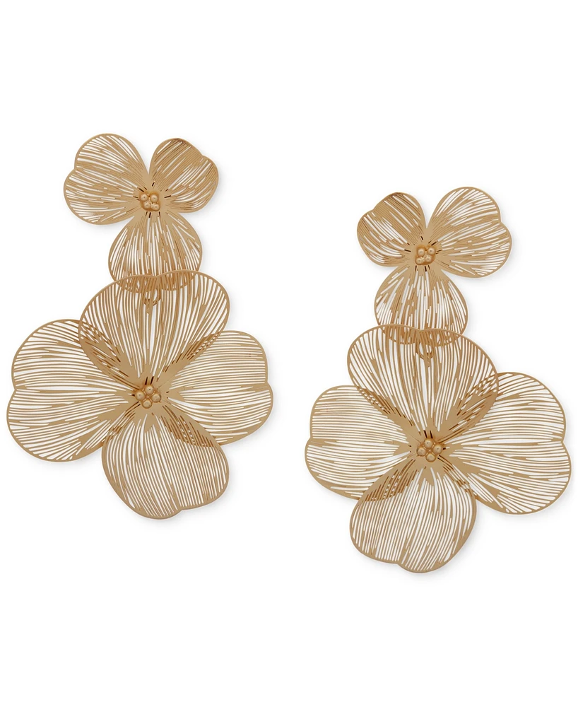 lonna & lilly Gold-Tone Openwork Flower Double Drop Earrings