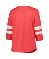 Women's Profile Heather Scarlet Ohio State Buckeyes Plus Mascot Sign 3/4-Sleeve T-shirt