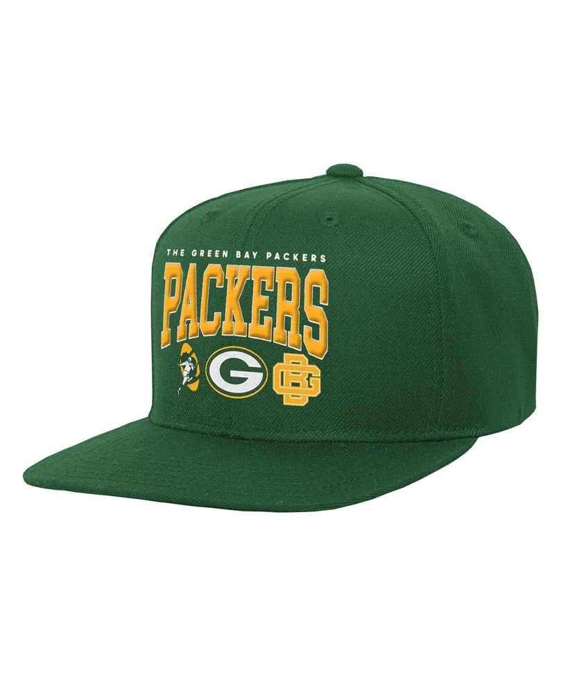 Big Boys and Girls Mitchell & Ness Green Green Bay Packers Champ Stack Flat Brim Snapback Hat
