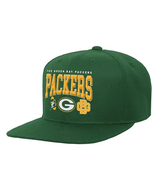Big Boys and Girls Mitchell & Ness Green Green Bay Packers Champ Stack Flat Brim Snapback Hat