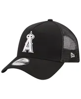 Men's New Era Black Los Angeles Angels A-Frame 9FORTY Trucker Adjustable Hat