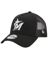 Men's New Era Black Miami Marlins A-Frame 9FORTY Trucker Adjustable Hat