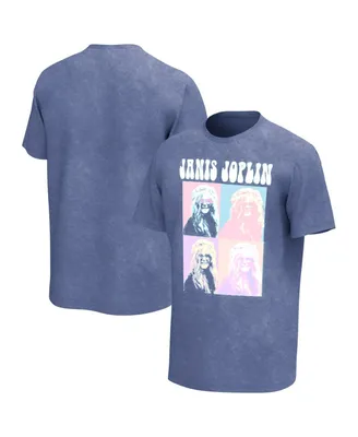 Men's Blue Janis Joplin Squares Washed Graphic T-shirt
