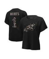 Women's Majestic Threads Jalen Hurts Black Philadelphia Eagles Leopard Player Name and Number Tri-Blend T-shirt