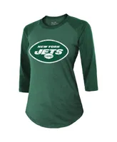 Women's Majestic Threads Ahmad Sauce Gardner Green New York Jets Player Name and Number Tri-Blend Raglan 3/4-Sleeve T-shirt