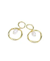 Genevive Classy Sterling Silver 14K Gold Plating and Genuine Freshwater Pearl DanglingEarrings
