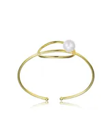 Genevive Very Elegant Sterling Silver 14K Gold Plating Genuine Freshwater Pearl Cuff Bracelet