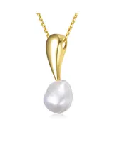 Genevive Sterling Silver 14K Gold Plated with Genuine Freshwater Pearl Drop Pendant Necklace