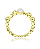 Genevive Sterling Silver 14K Gold Plated and 4.5MM Fresh Water Pearl Ring