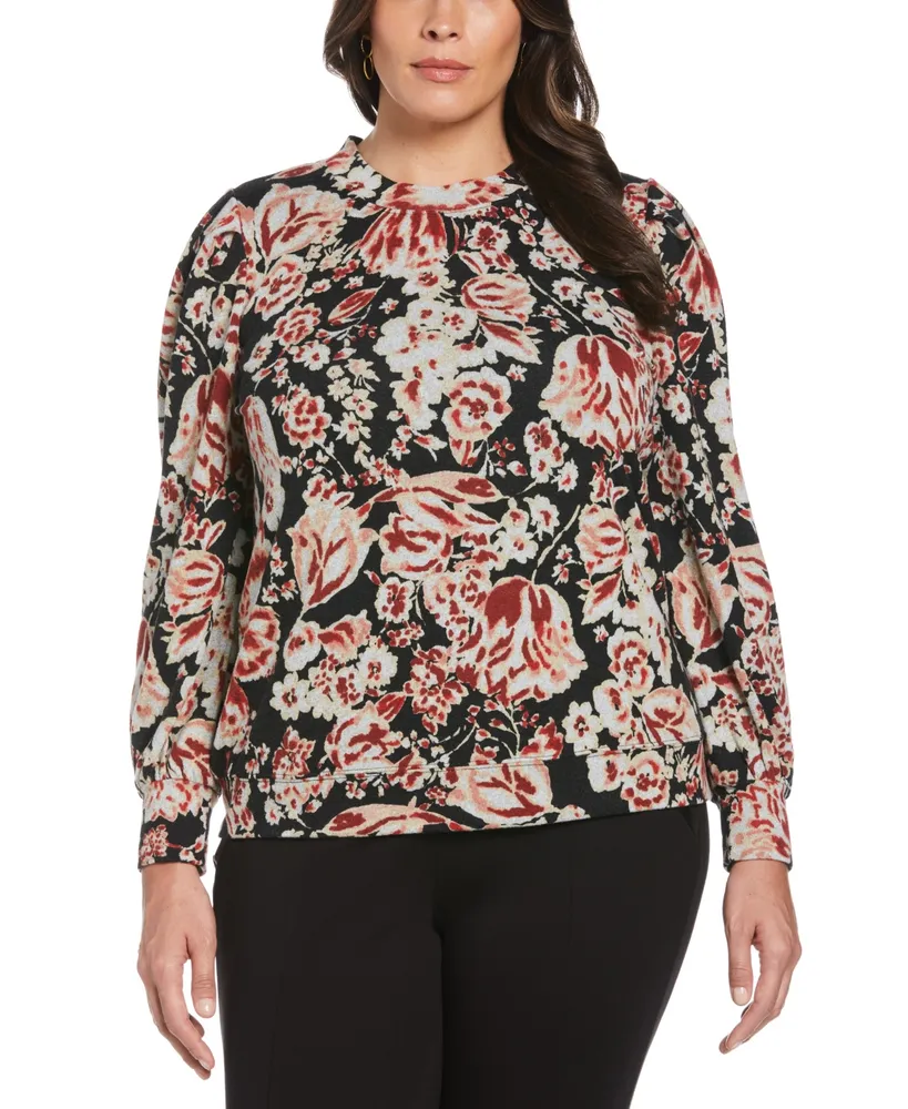 Ella Rafaella Plus Size Pleat Long Sleeve Knit Shirt