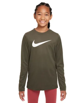 Nike Big Kids Dri-fit Legend Logo-Print Long-Sleeve Training T-Shirt