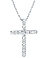 Lab Grown Diamond Cross Pendant Necklace (1/2 ct. t.w.) in Sterling Silver, 16" + 2" extender