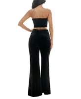 Alex Sophia Juniors Rhinestone Strap Sleeveless Velvet Top Velvet Pull On Front Slit Pants